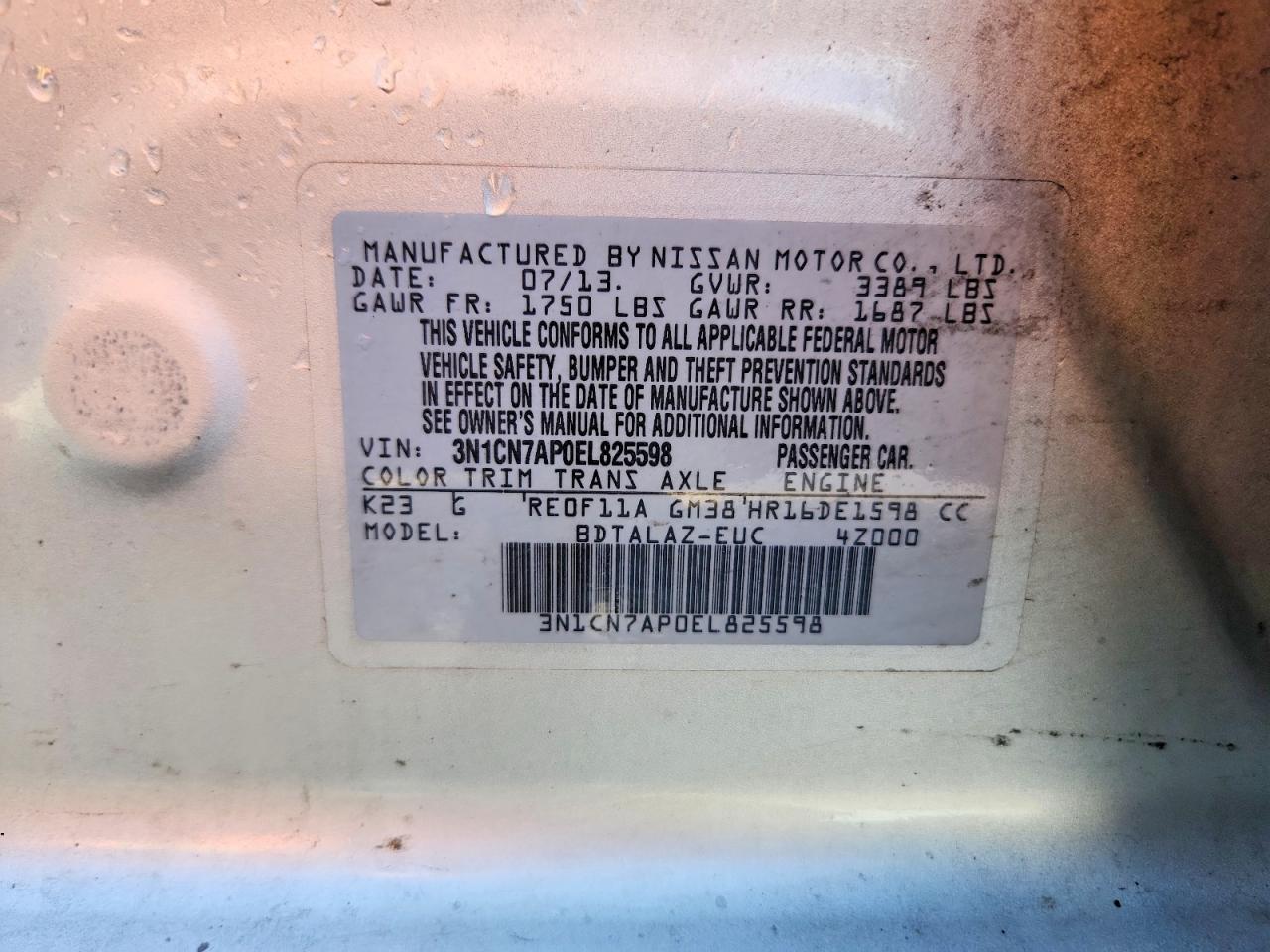 2014 NISSAN VERSA 1.6 S photo 12