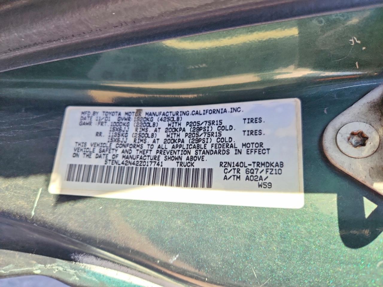 2002 TOYOTA TACOMA BASE photo 23
