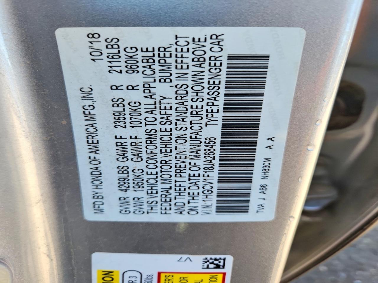 2018 HONDA ACCORD LX photo 25