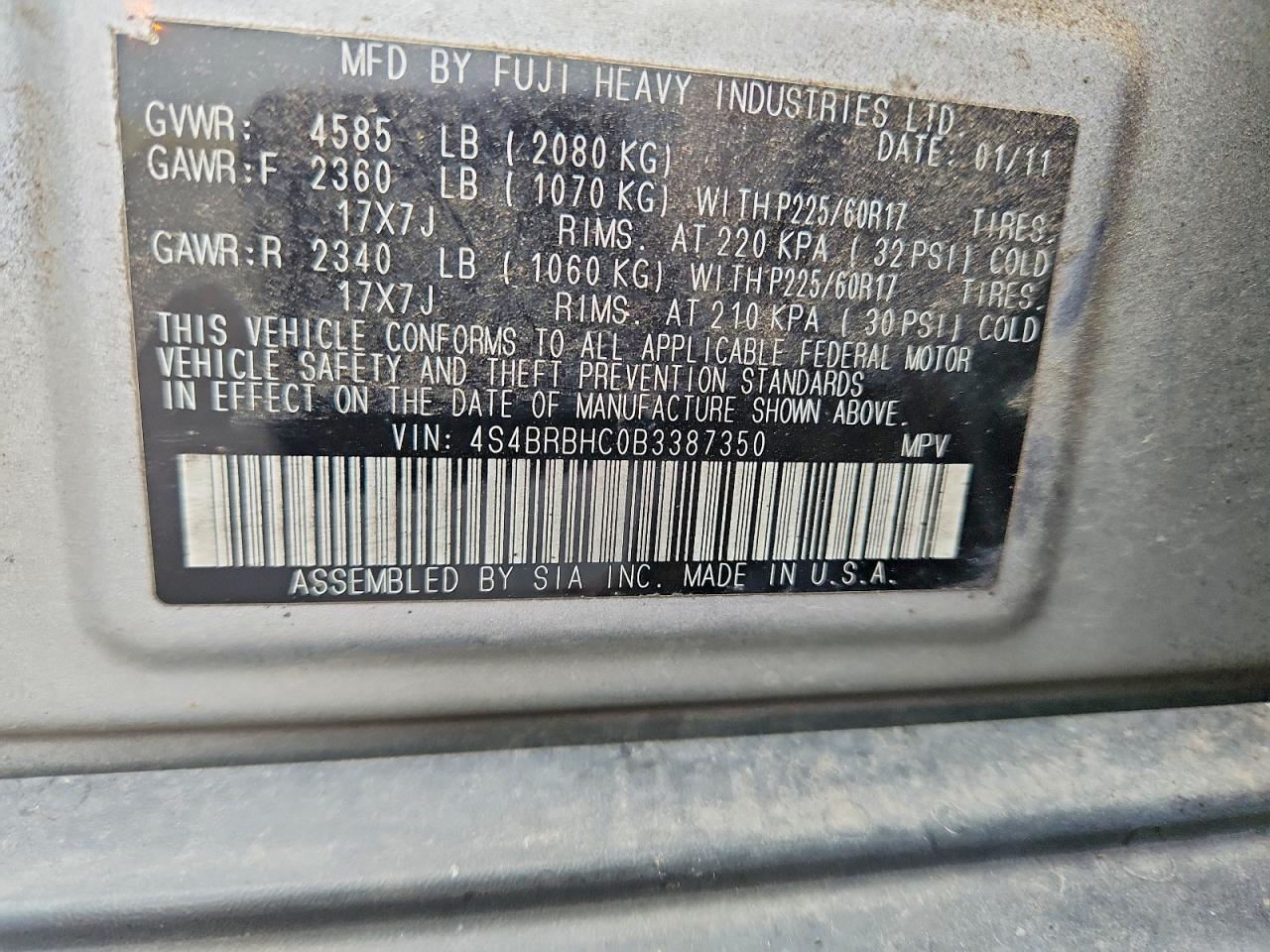2011 SUBARU OUTBACK 2.5I PREMIUM photo 13