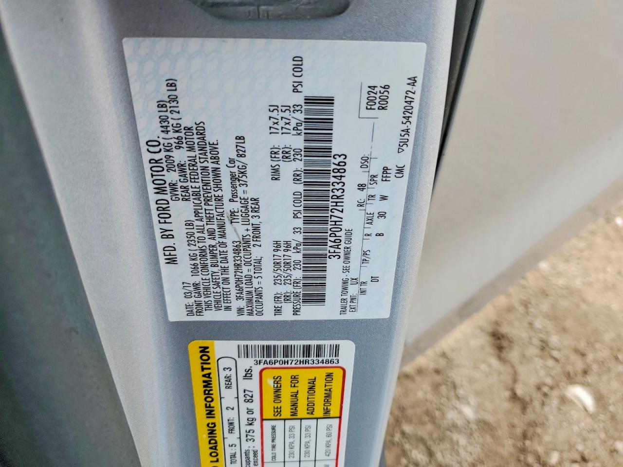 2017 FORD FUSION SE photo 34