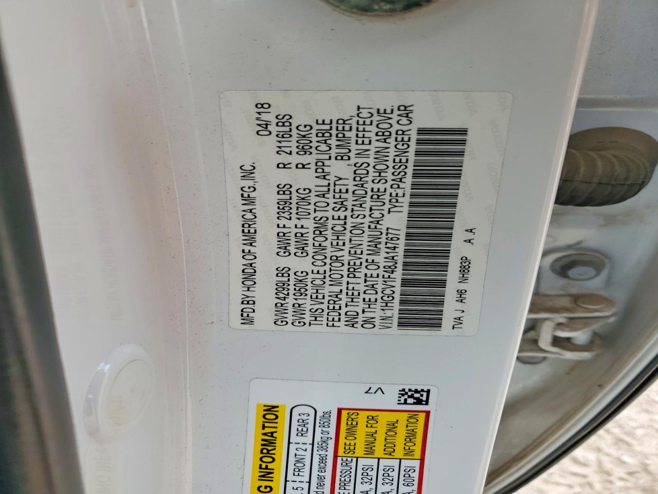 2018 HONDA ACCORD EX photo 25