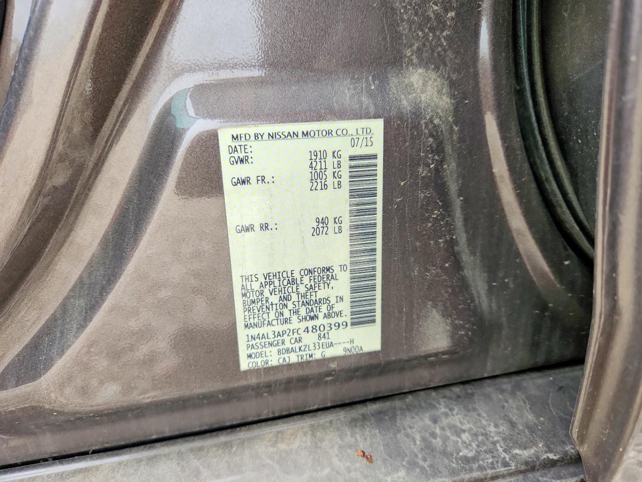 2015 NISSAN ALTIMA 2.5 SV photo 23