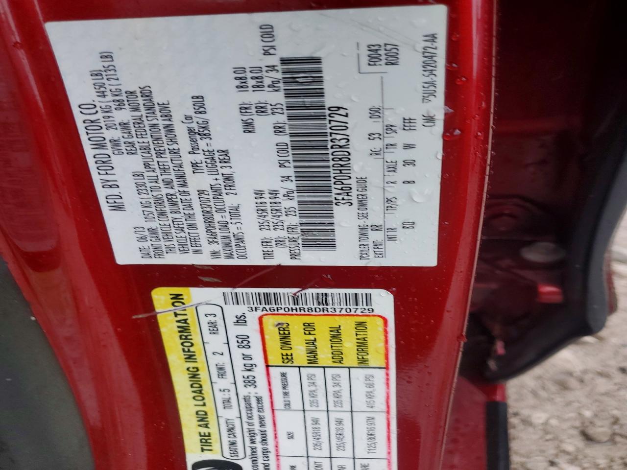 2013 FORD FUSION SE photo 12