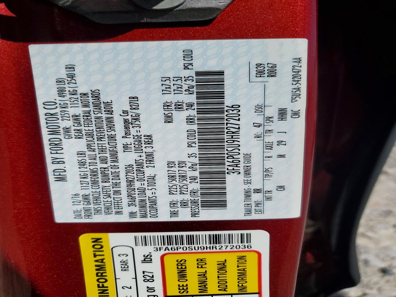 2017 FORD FUSION TITANIUM PHEV photo 25