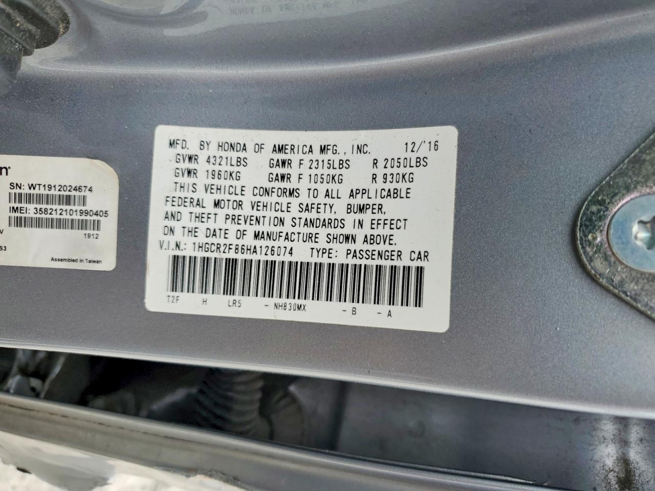 2017 HONDA ACCORD EXL photo 34