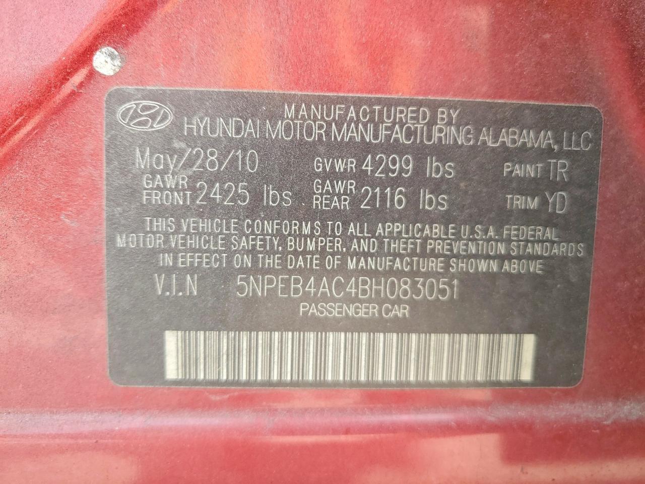 2011 HYUNDAI SONATA GLS photo 23
