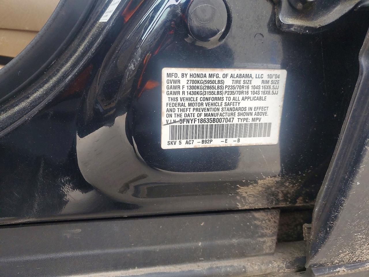 2005 HONDA PILOT EXL photo 37