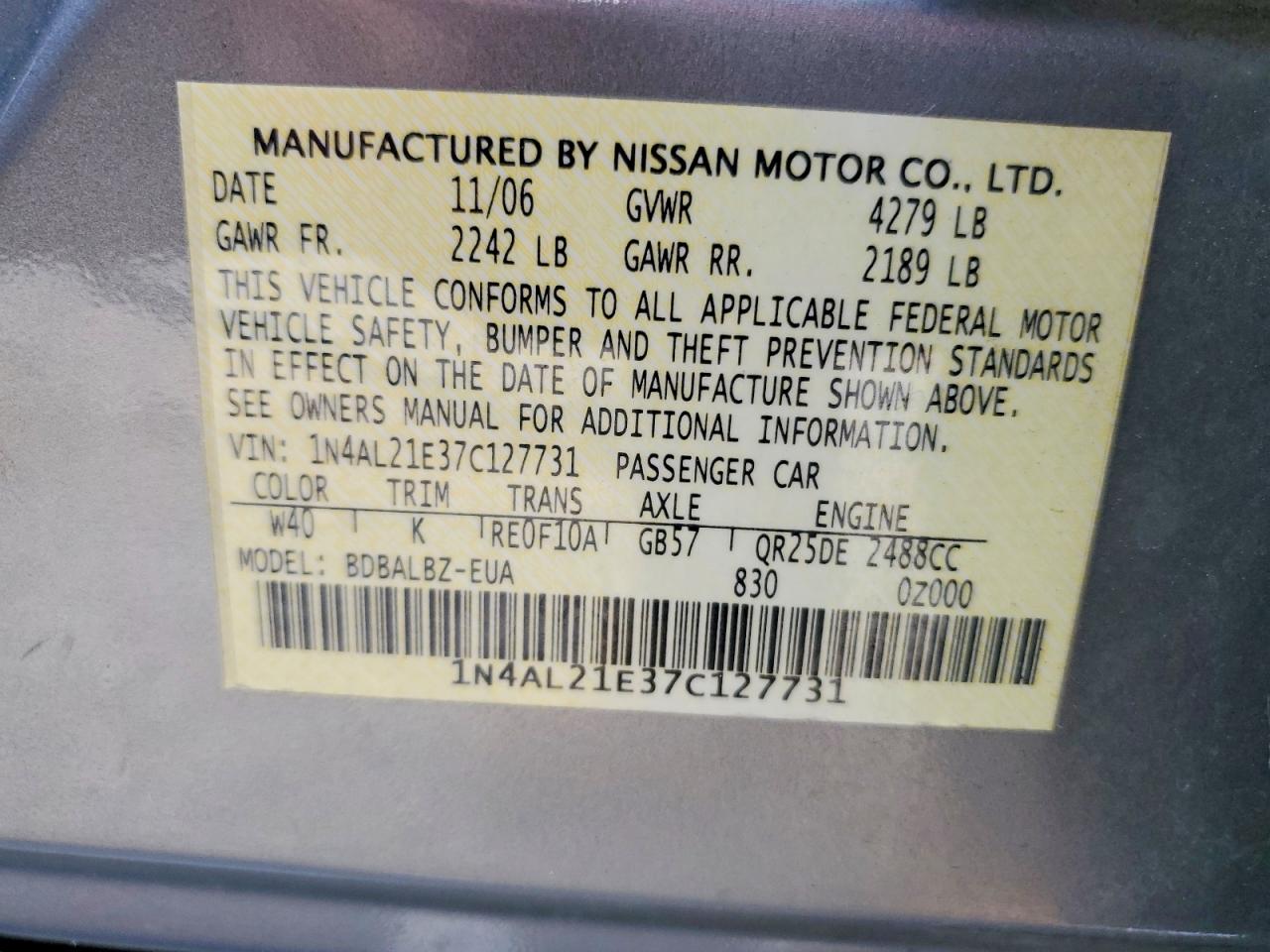 2007 NISSAN ALTIMA 2.5 photo 23