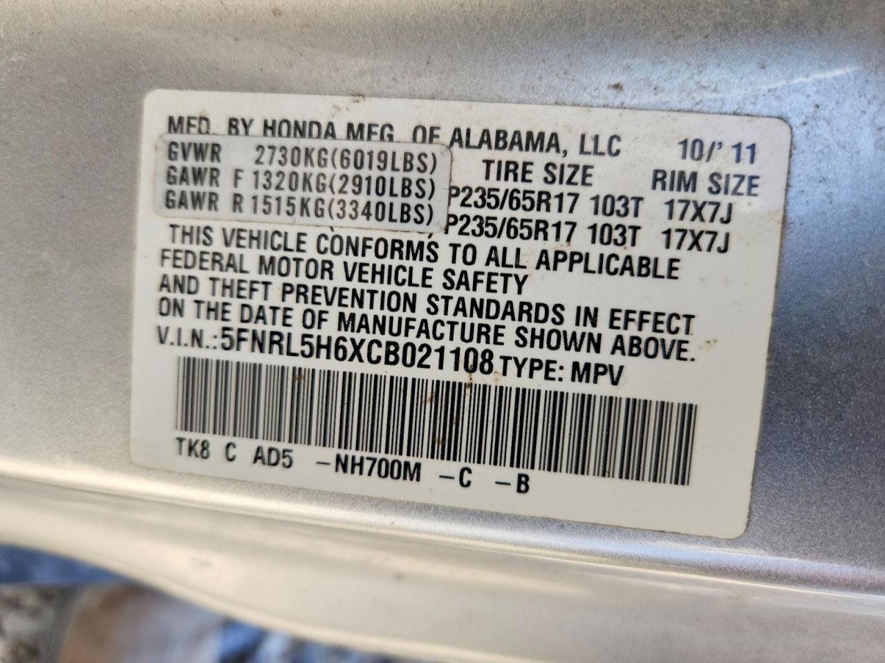 2012 HONDA ODYSSEY EXL photo 37