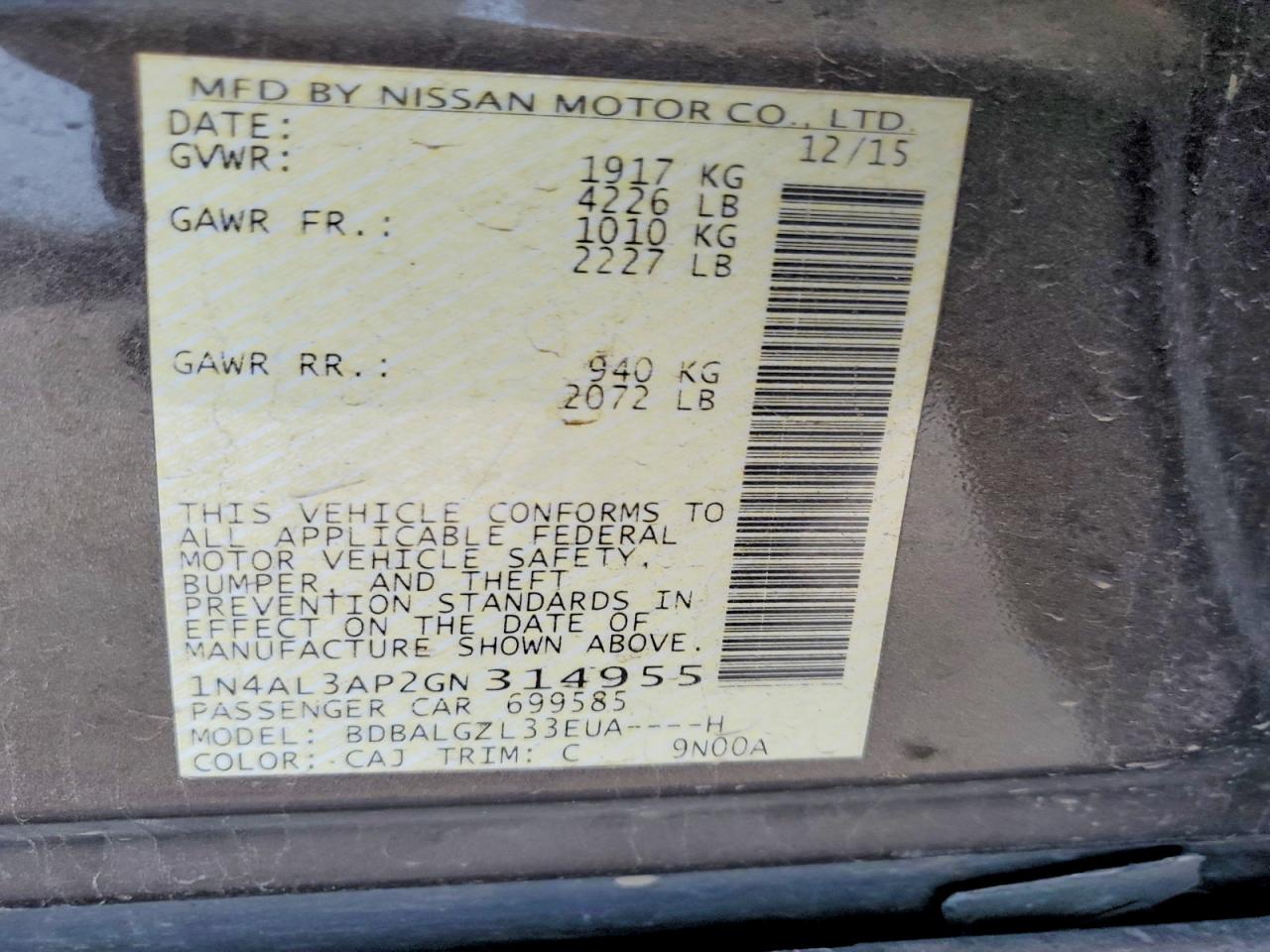2016 NISSAN ALTIMA 2.5 S photo 12