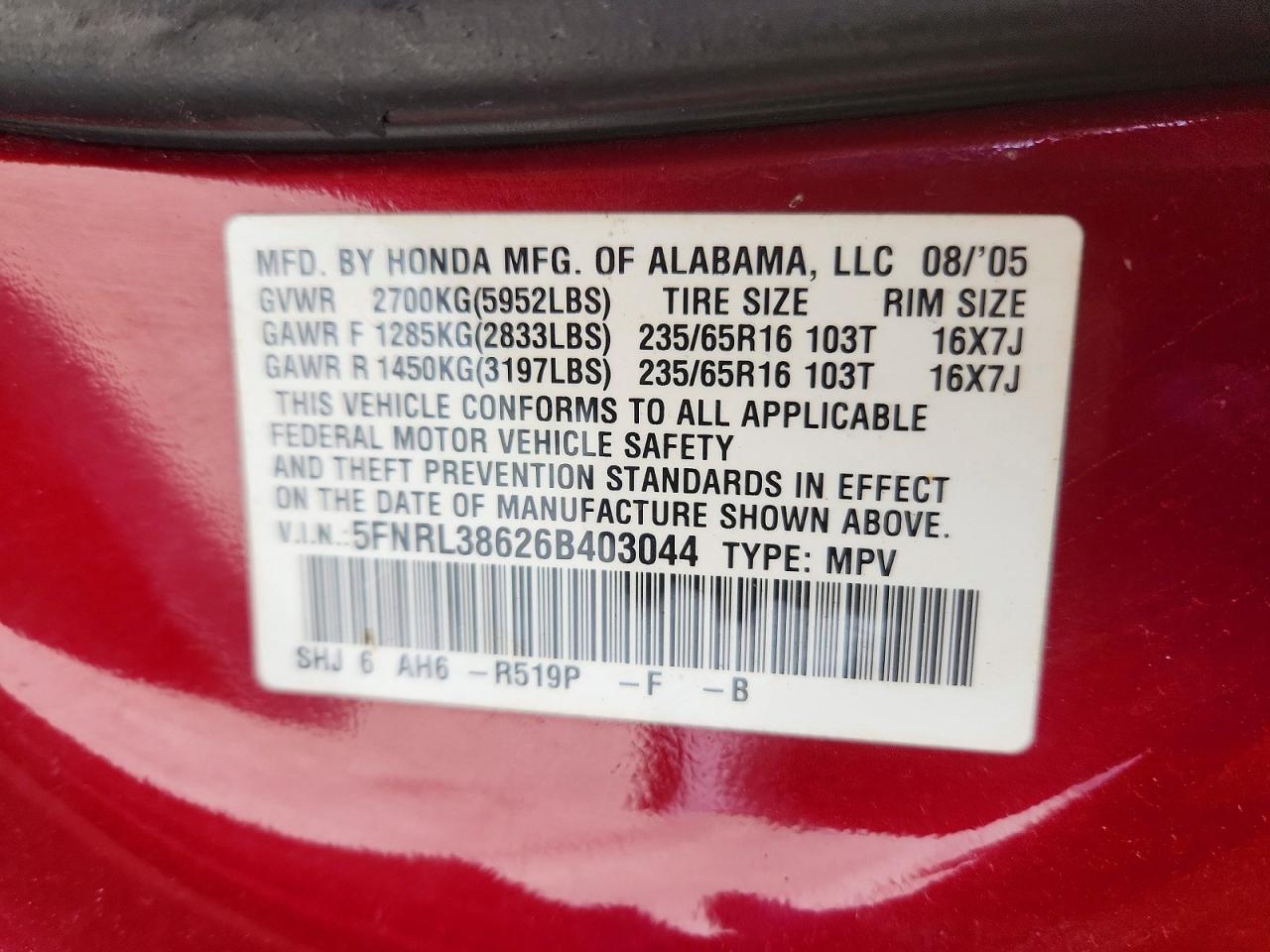 2006 HONDA ODYSSEY EXL photo 25