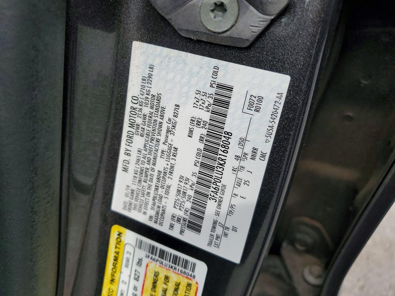 2019 FORD FUSION SE photo 23