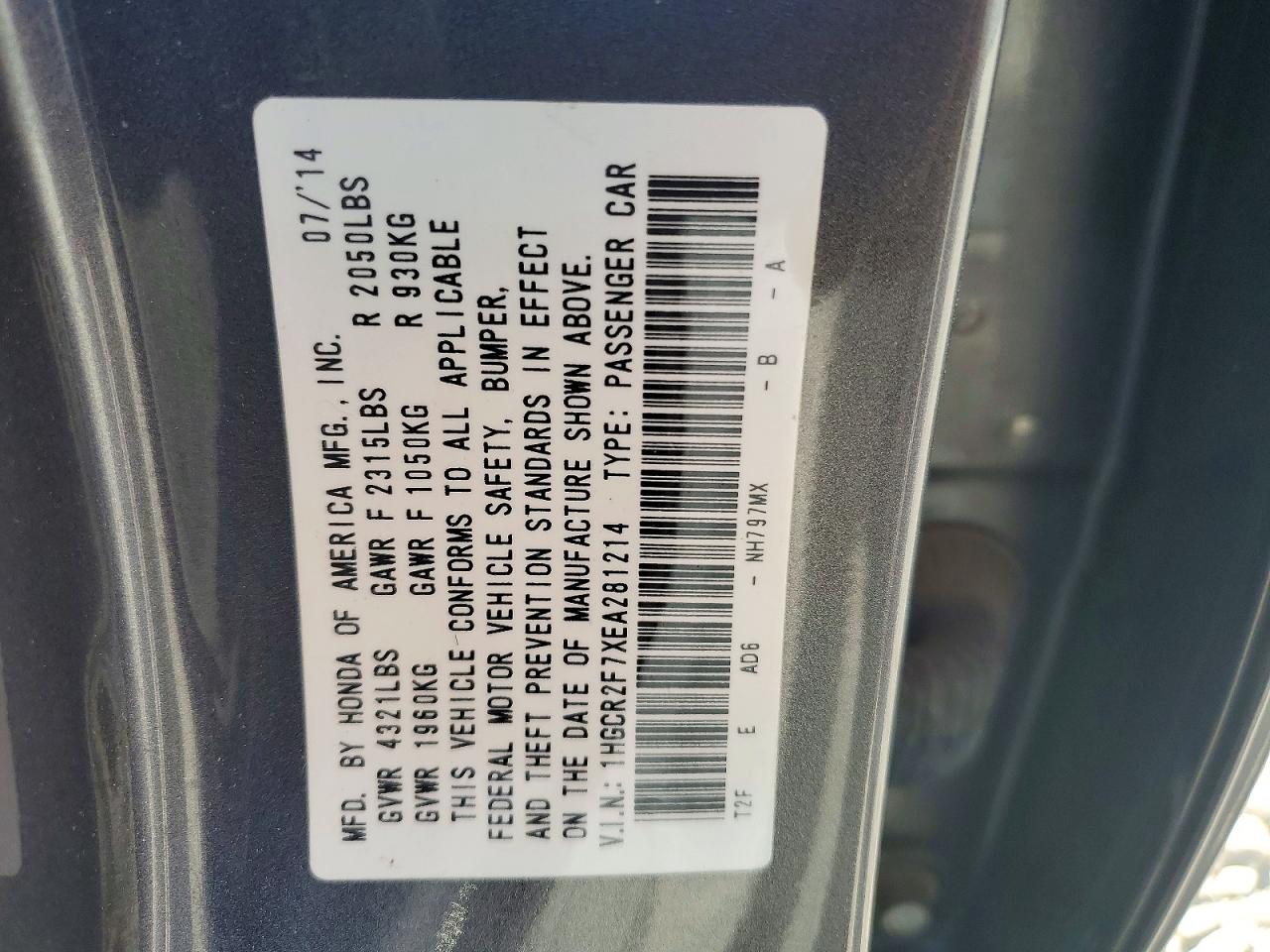2014 HONDA ACCORD EX photo 23