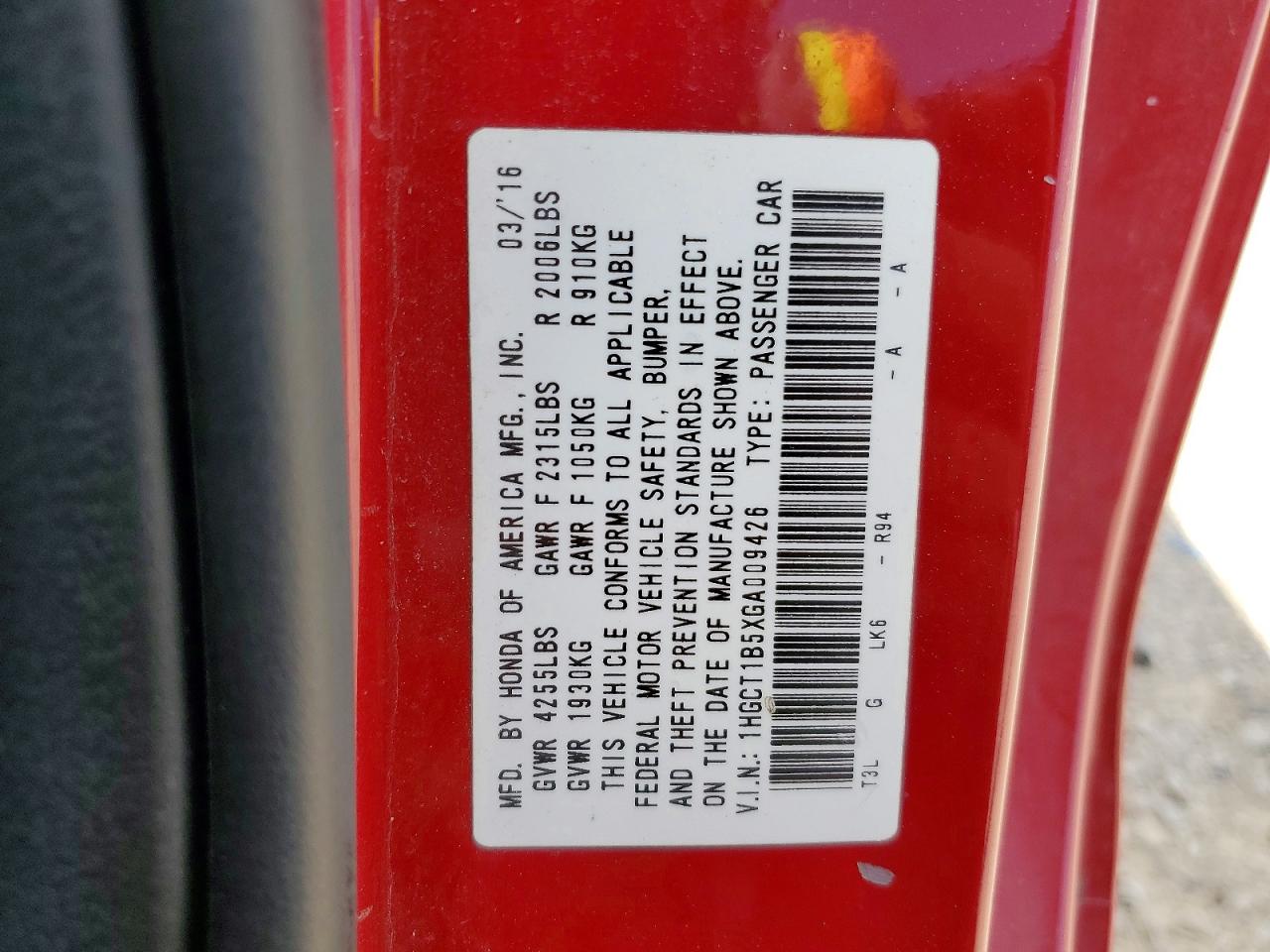2016 HONDA ACCORD EX photo 25