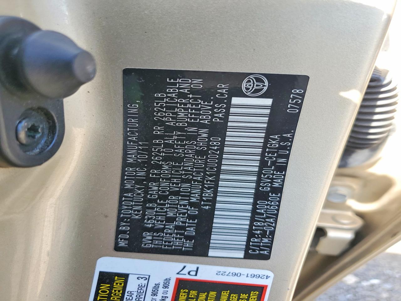 2012 TOYOTA CAMRY XLE V6 photo 23