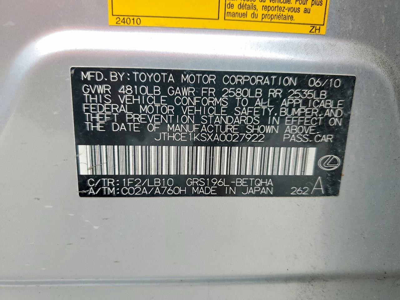 2010 LEXUS GS 350 photo 34