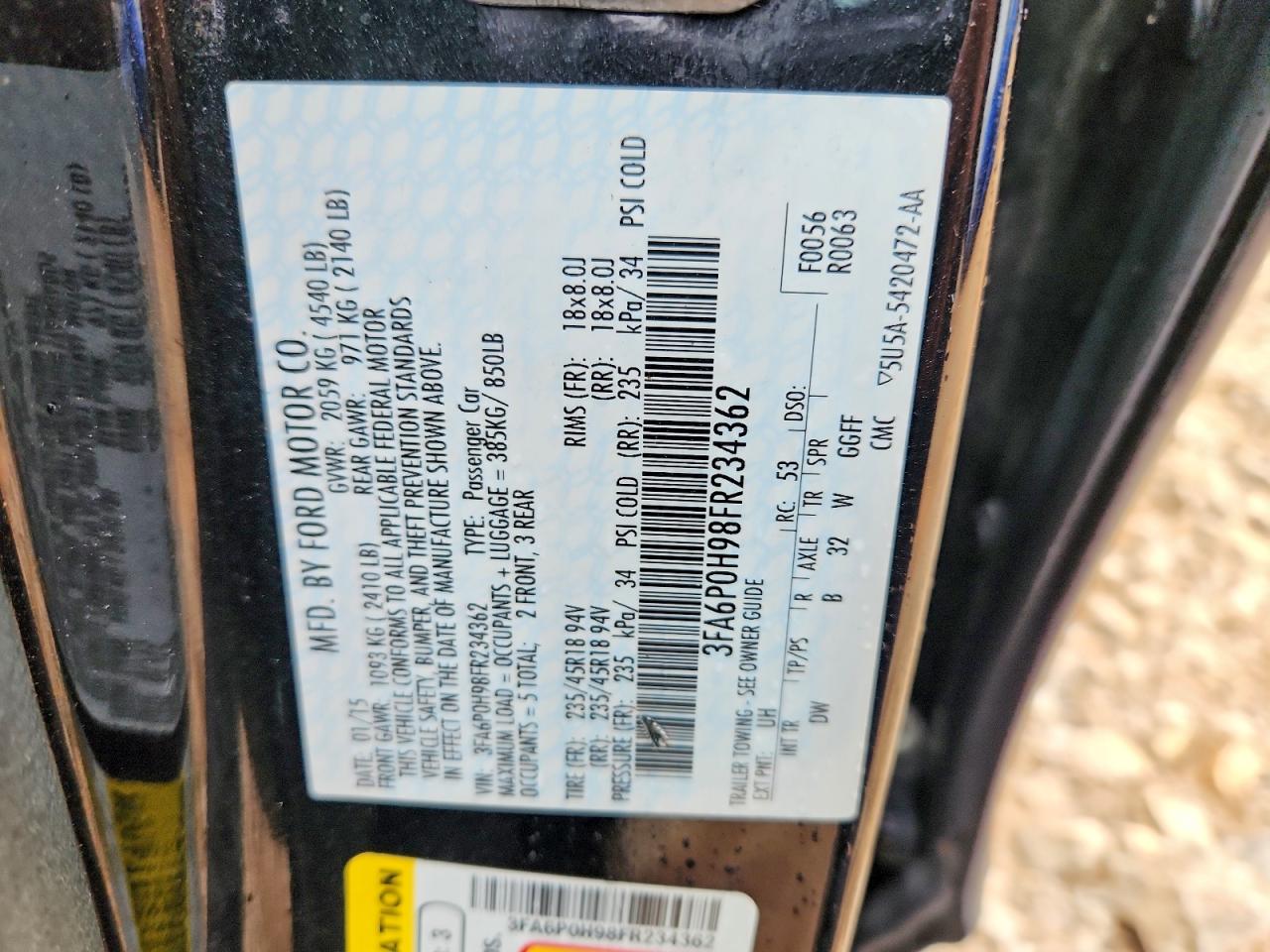 2015 FORD FUSION SE photo 12