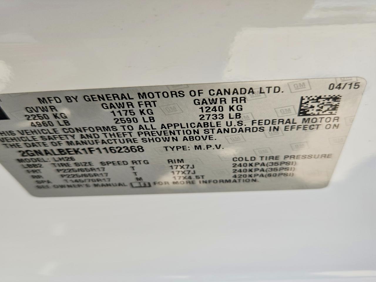 2015 CHEVROLET EQUINOX LT photo 40