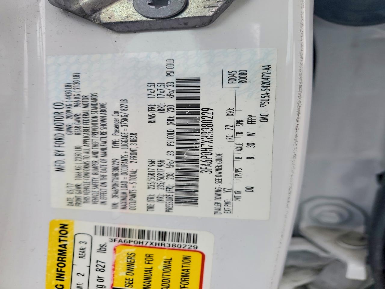 2017 FORD FUSION SE photo 34