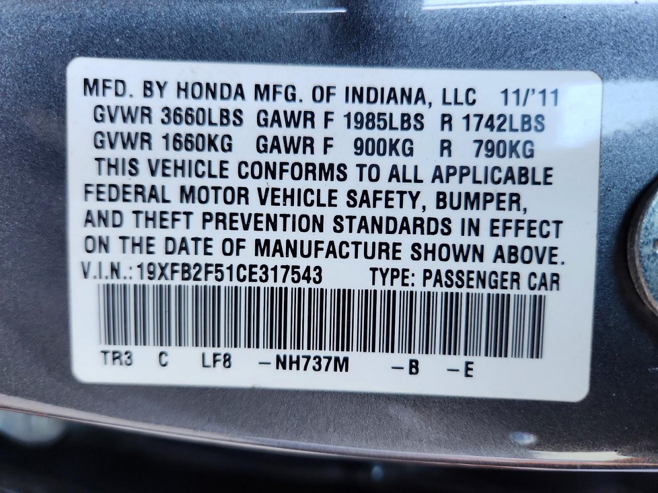 2012 HONDA CIVIC LX photo 23
