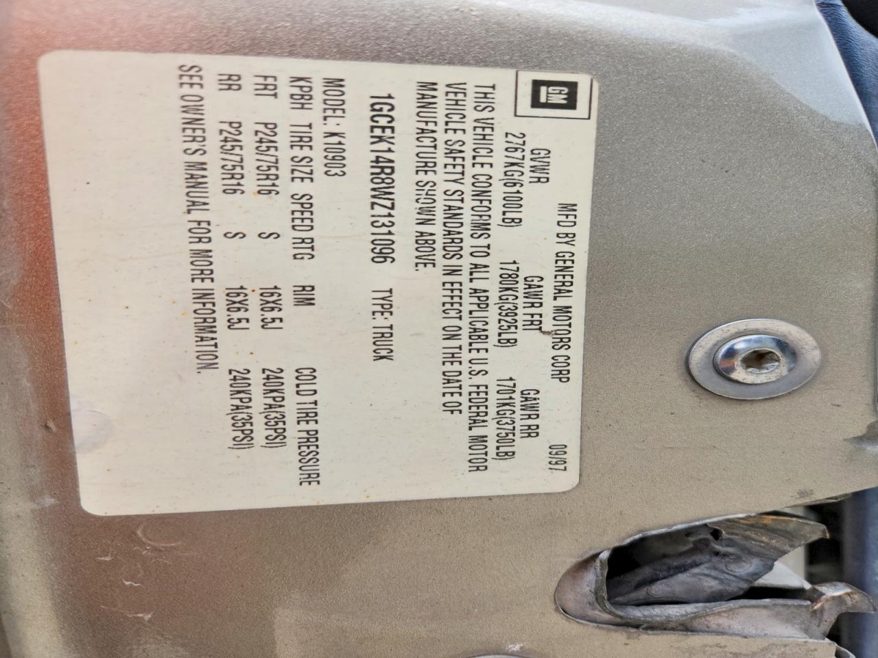 1998 CHEVROLET GMT-400 K1500 photo 12