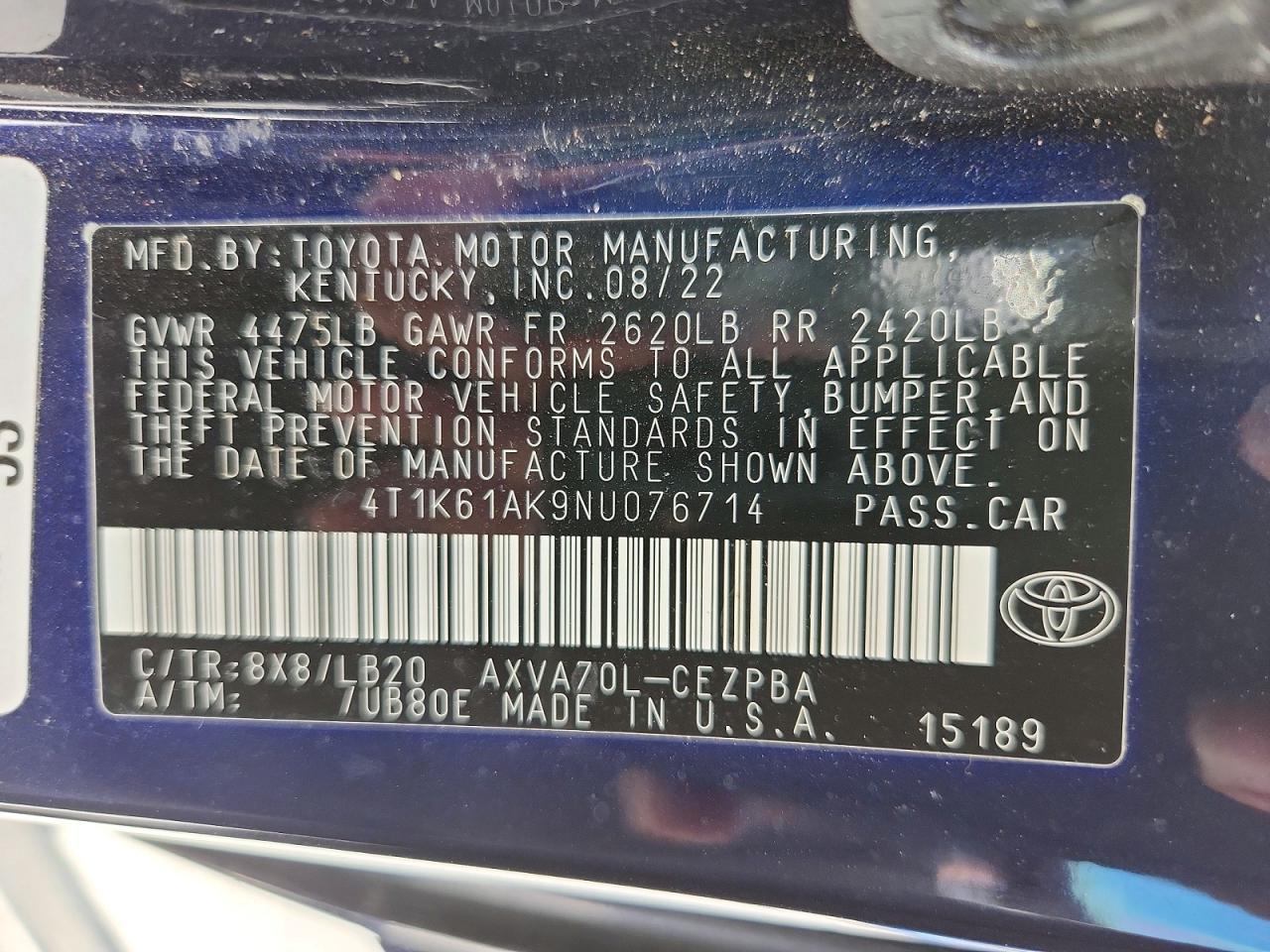 2022 TOYOTA CAMRY XSE photo 12