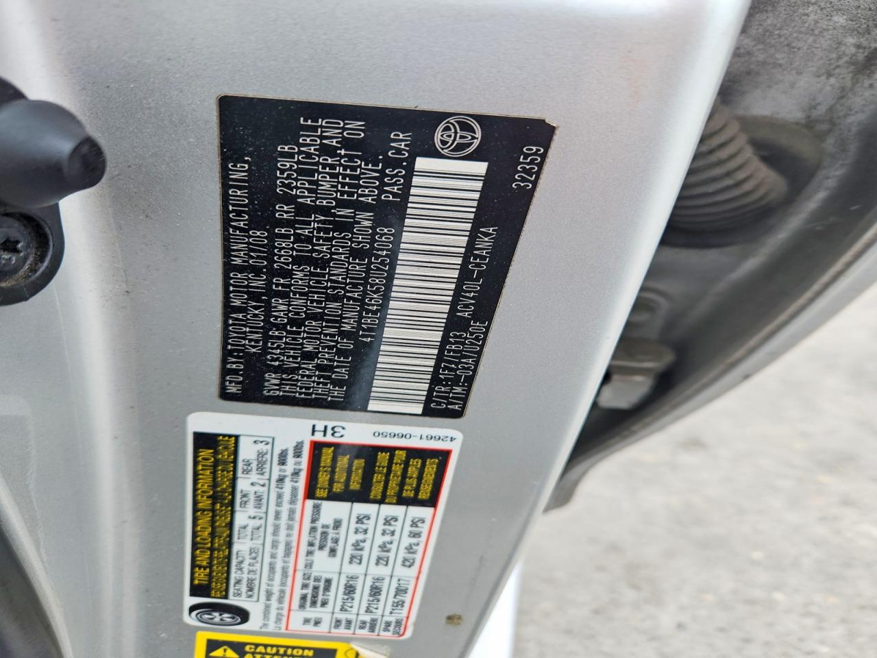 2008 TOYOTA CAMRY LE photo 12