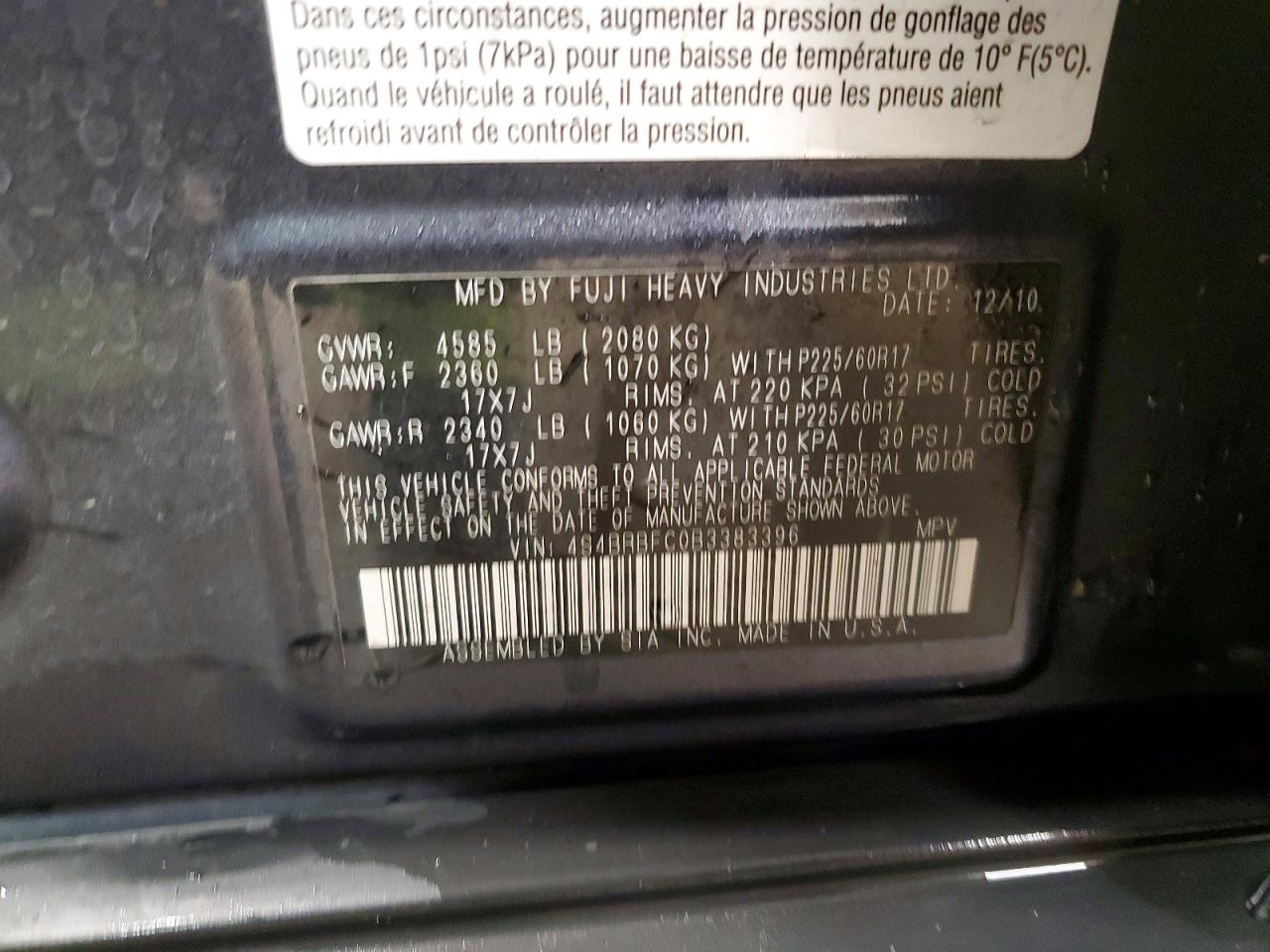 2011 SUBARU OUTBACK 2.5I PREMIUM photo 25