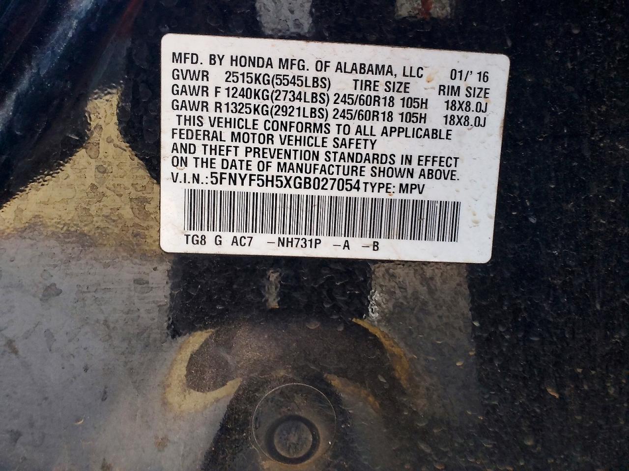 2016 HONDA PILOT EXL photo 25