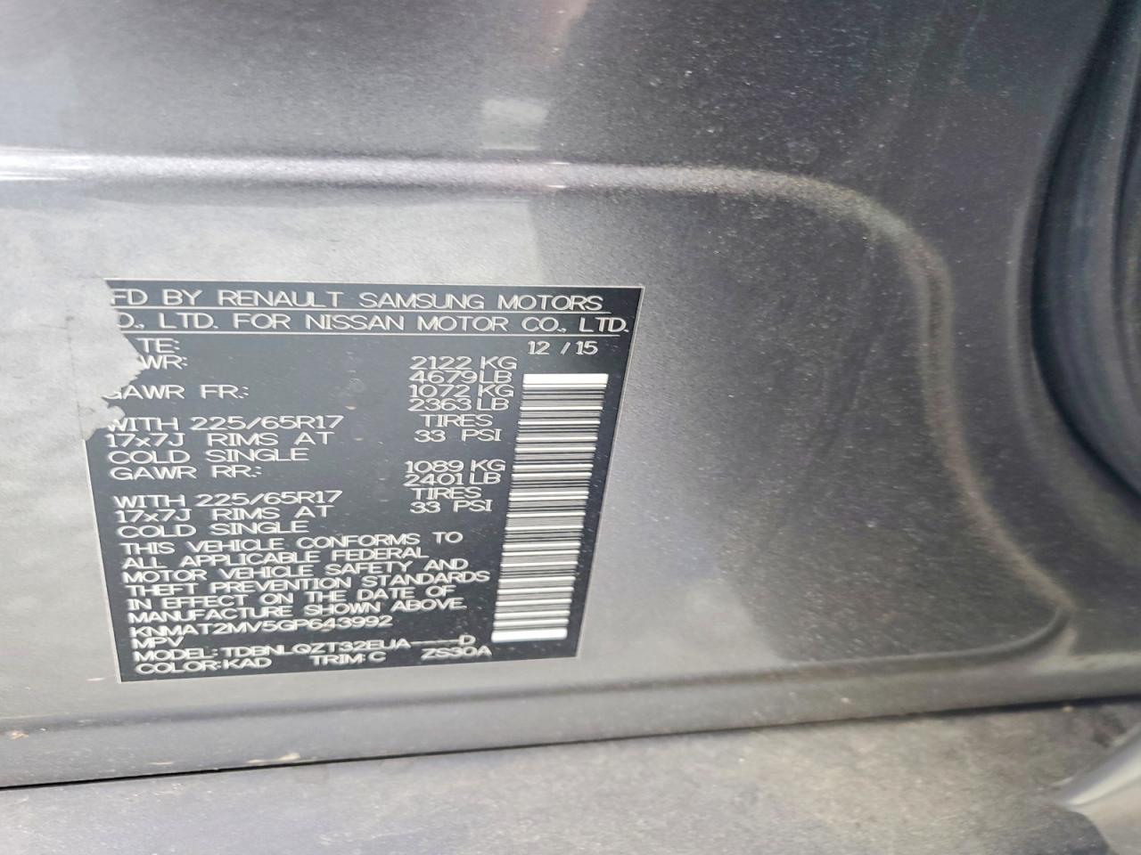 2016 NISSAN ROGUE SV photo 23