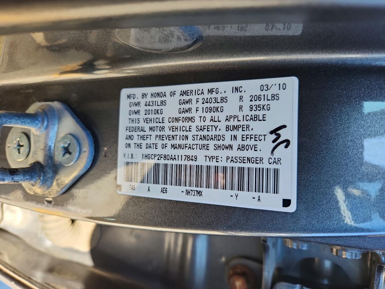 2010 HONDA ACCORD photo 23