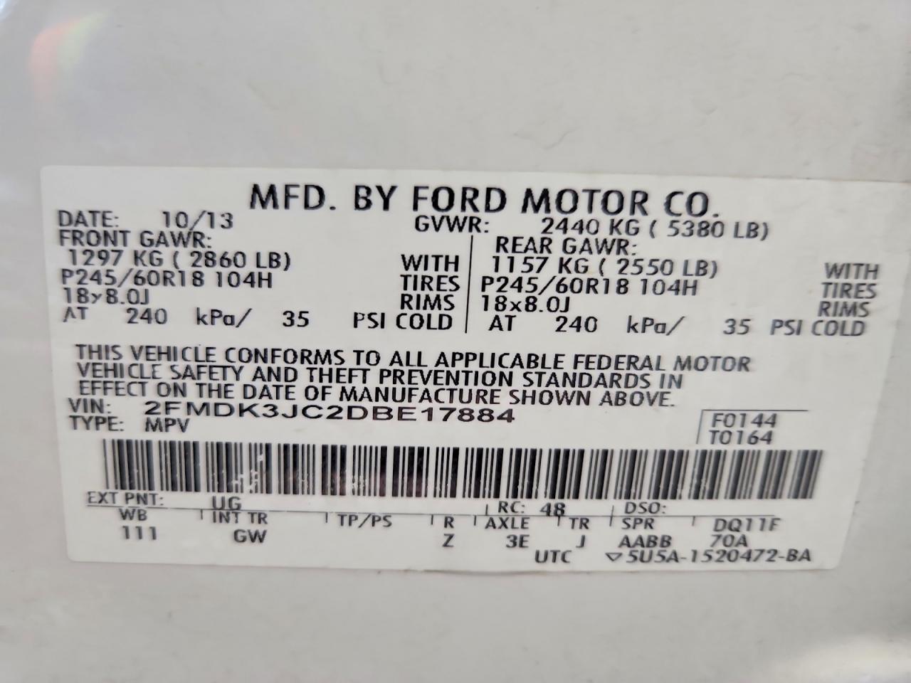 2013 FORD EDGE SEL photo 12