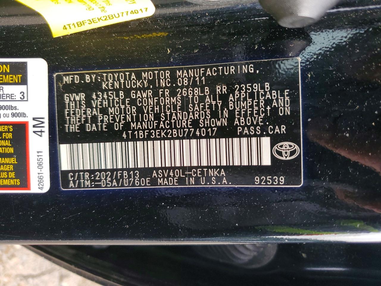 2011 TOYOTA CAMRY LE photo 23