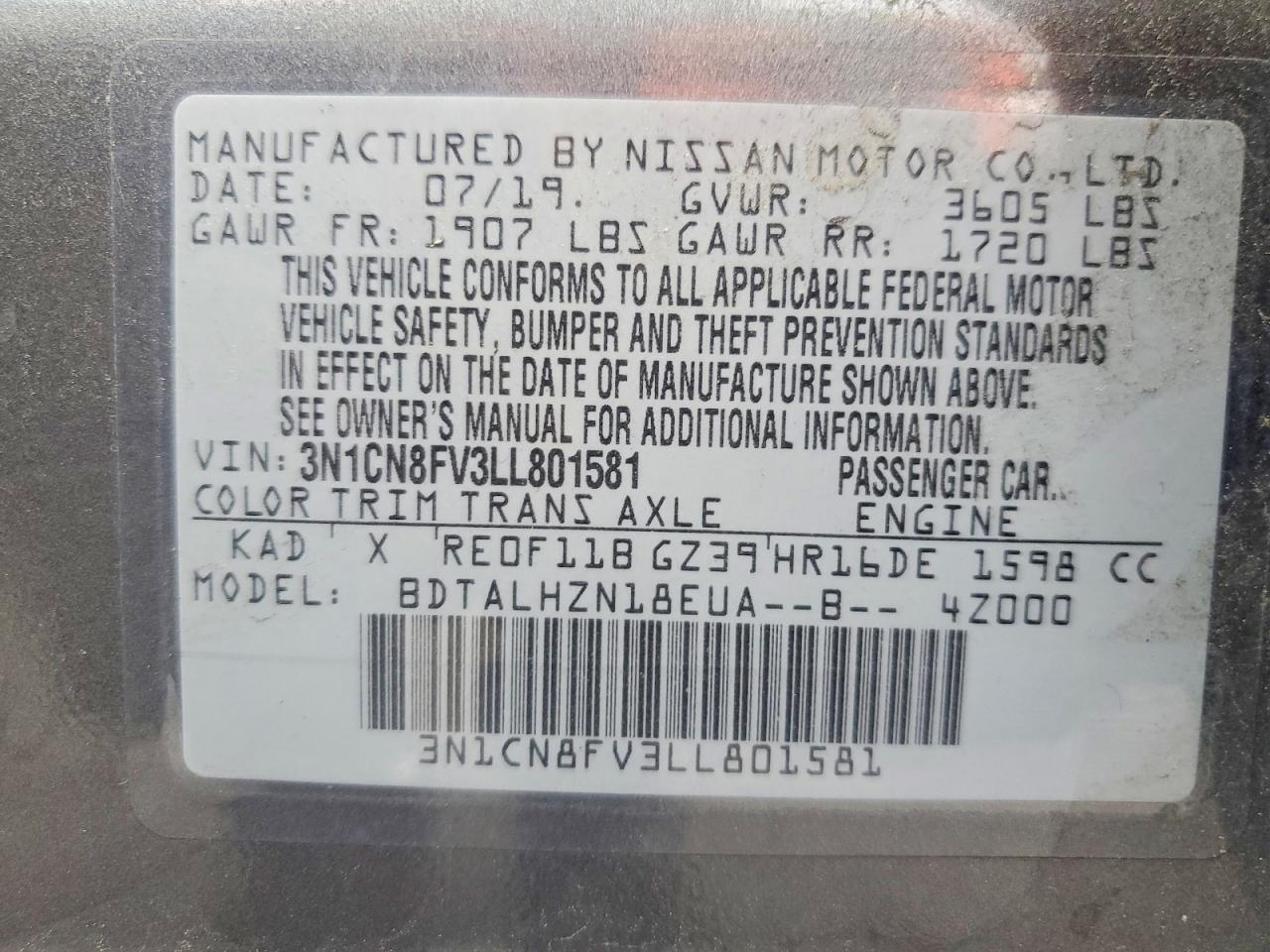 2020 NISSAN VERSA SR photo 13