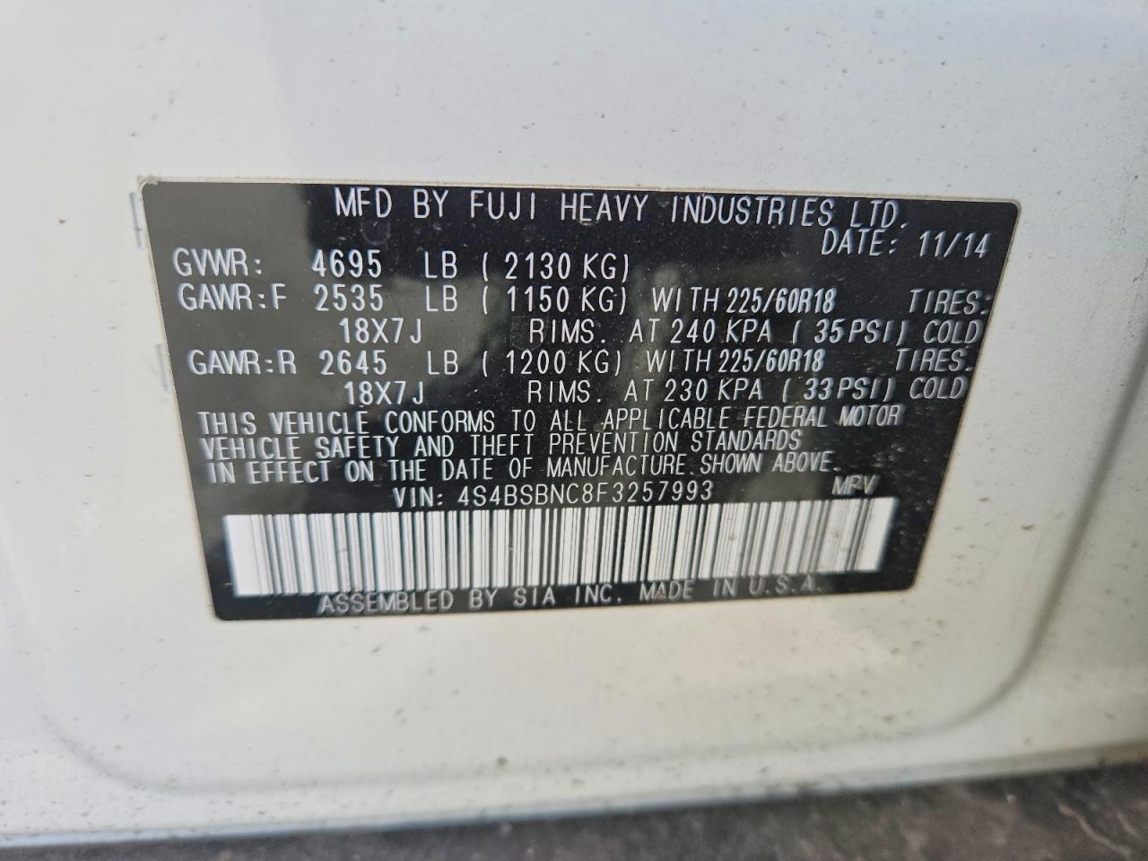 2015 SUBARU OUTBACK 2.5I LIMITED photo 25