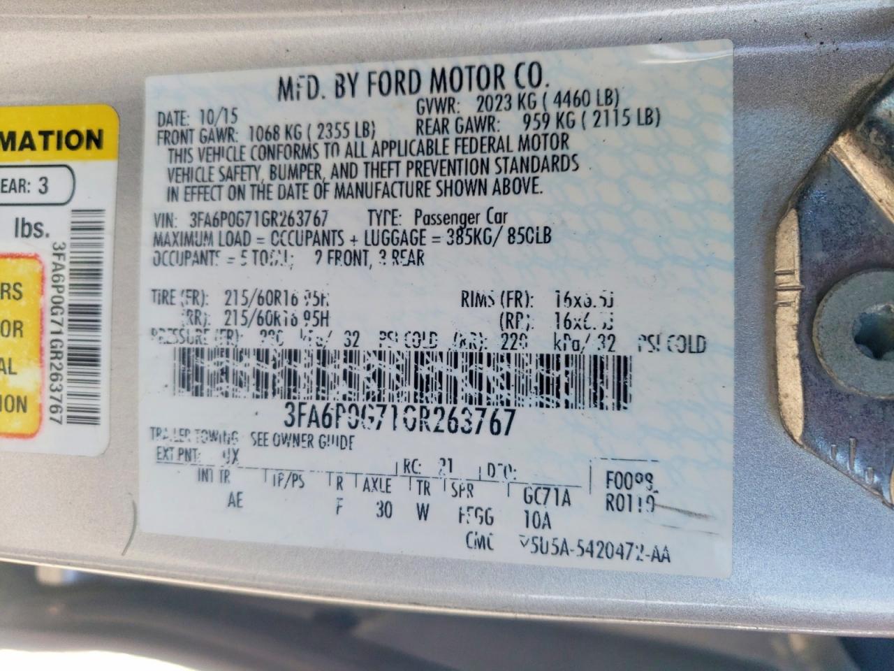 2016 FORD FUSION S photo 23