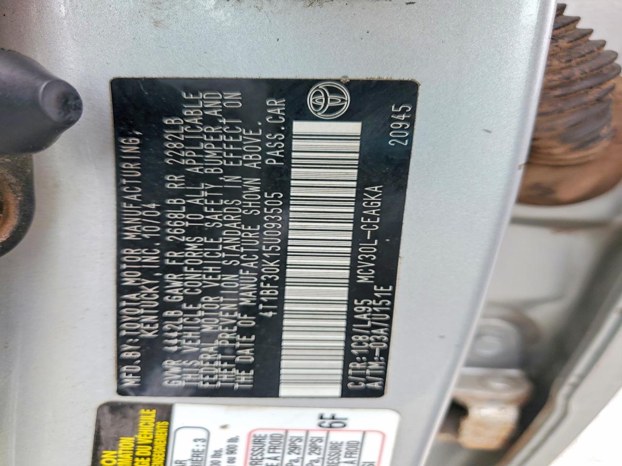 2005 TOYOTA CAMRY XLE V6 photo 23