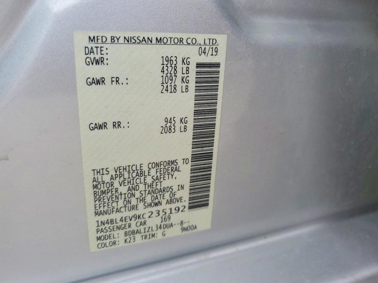 2019 NISSAN ALTIMA SL photo 23