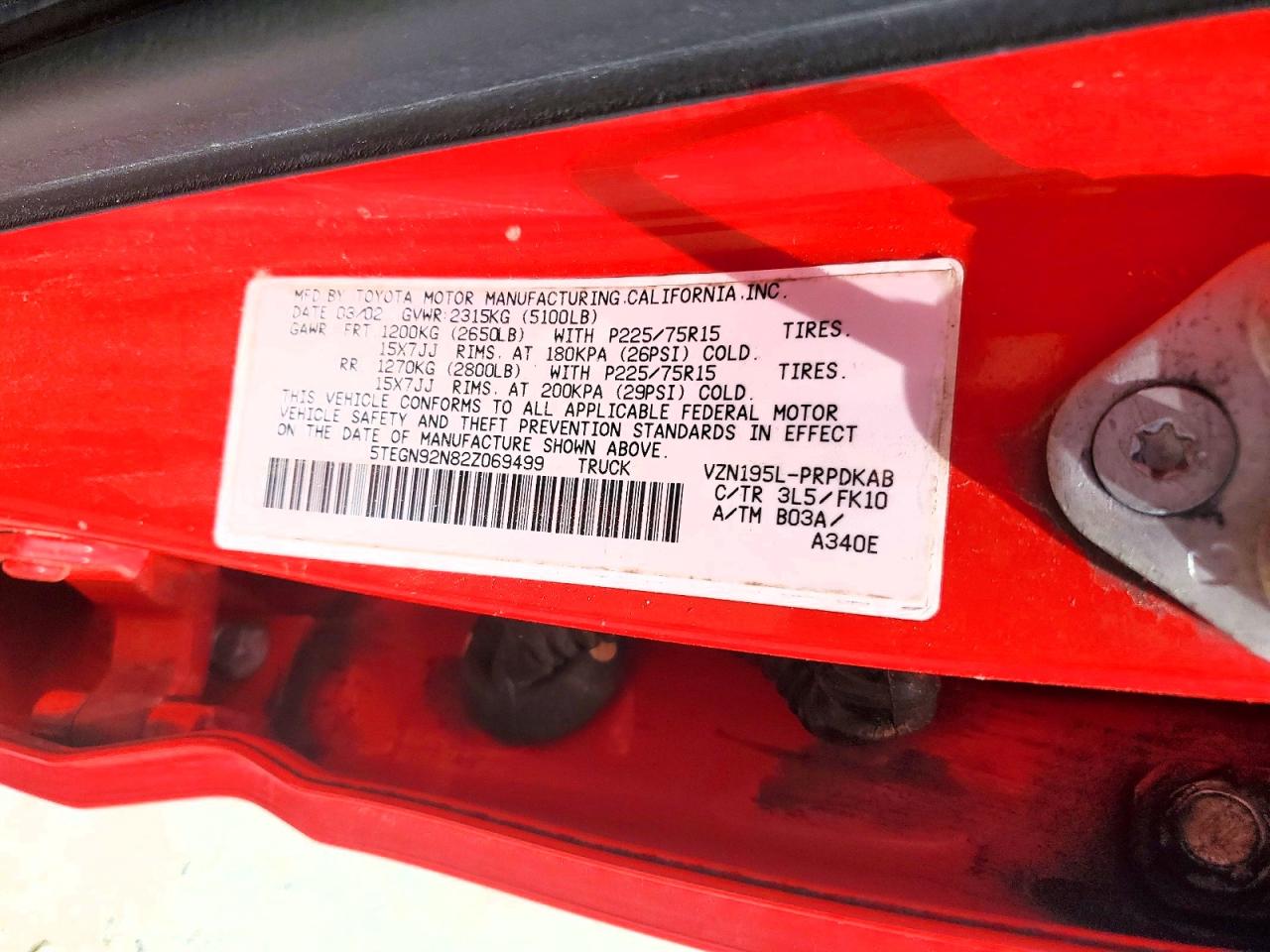 2002 TOYOTA TACOMA PRERUNNER V6 photo 34