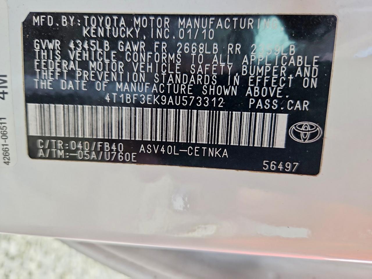 2010 TOYOTA CAMRY LE photo 23