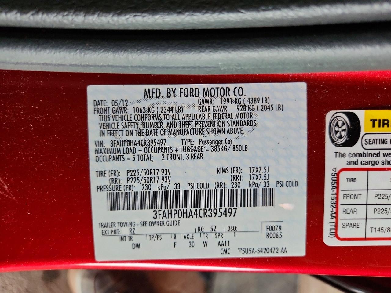 2012 FORD FUSION SE photo 34