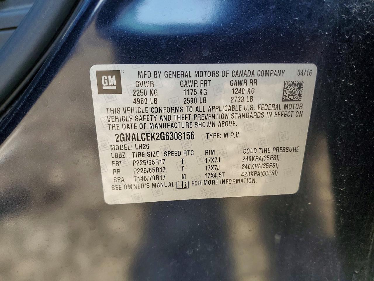 2016 CHEVROLET EQUINOX LT photo 34