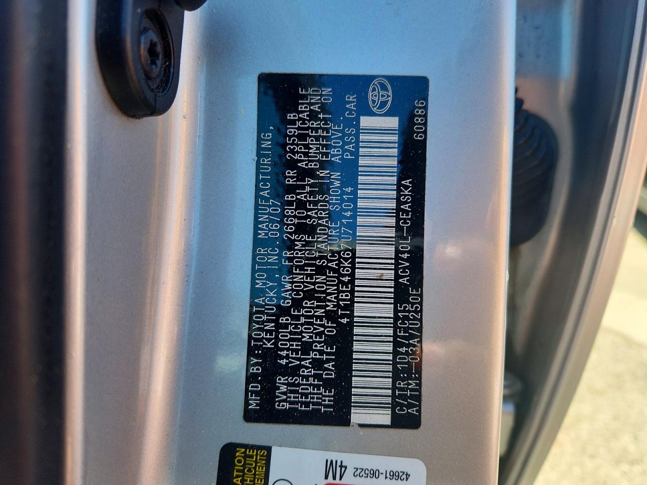 2007 TOYOTA CAMRY SE photo 23