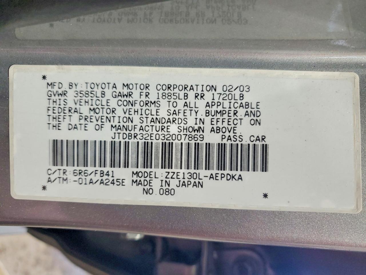 2003 TOYOTA COROLLA CE photo 25