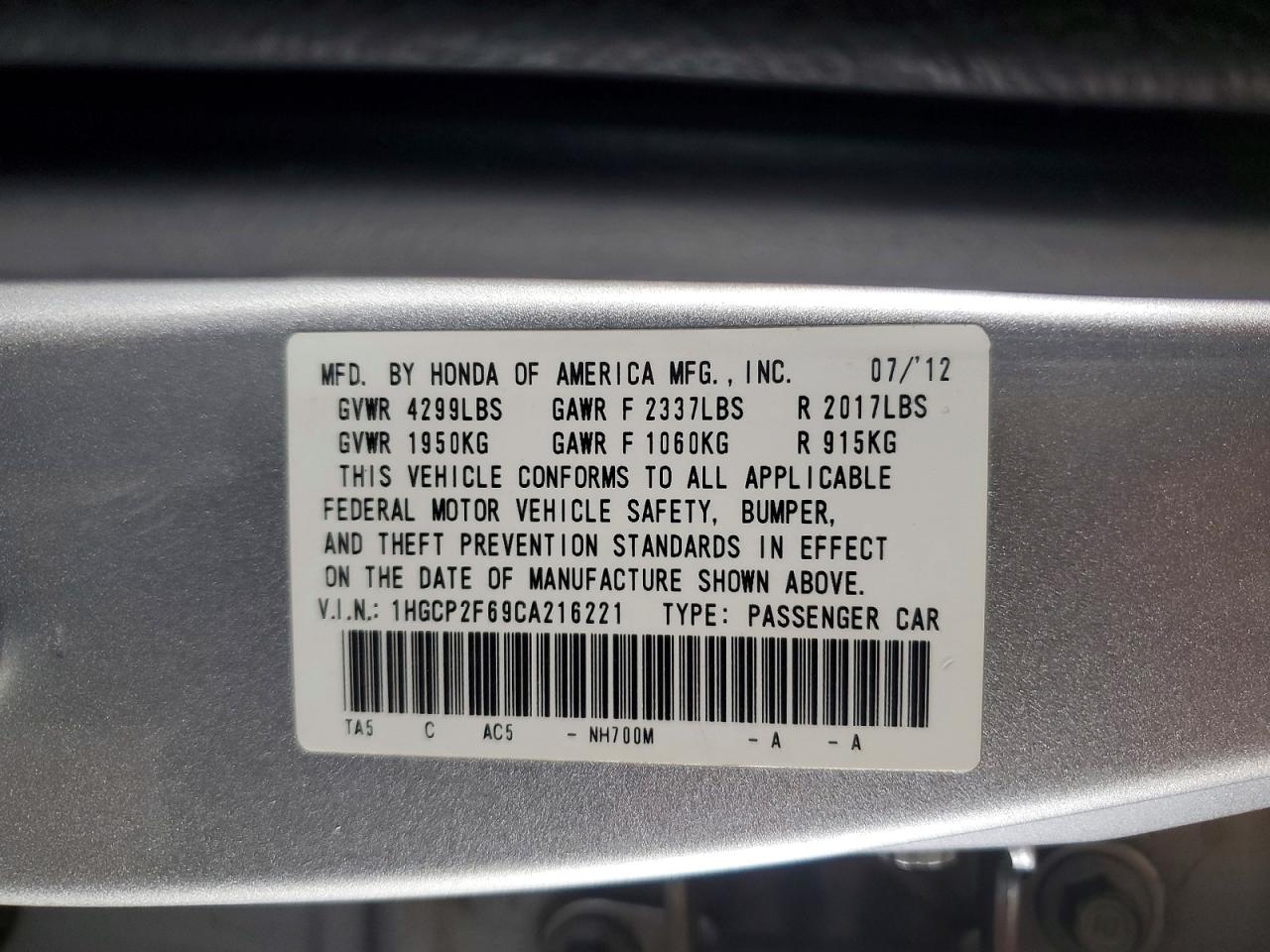 2012 HONDA ACCORD SE photo 37