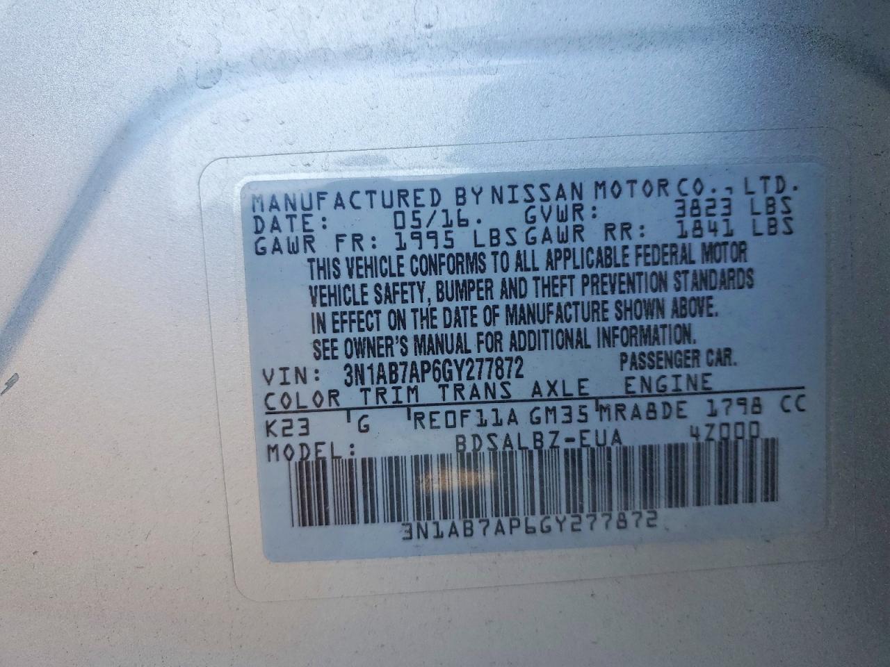 2016 NISSAN SENTRA S photo 23