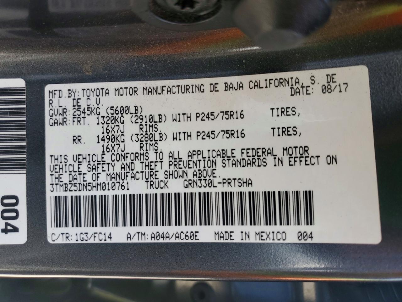 2017 TOYOTA TACOMA SR5 V6 photo 23
