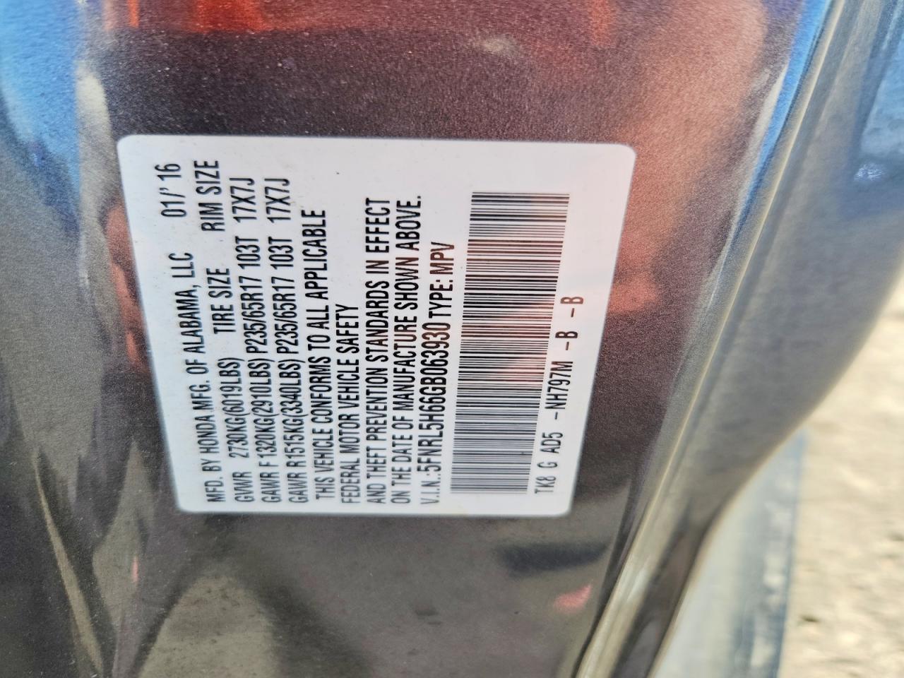 2016 HONDA ODYSSEY EXL photo 25