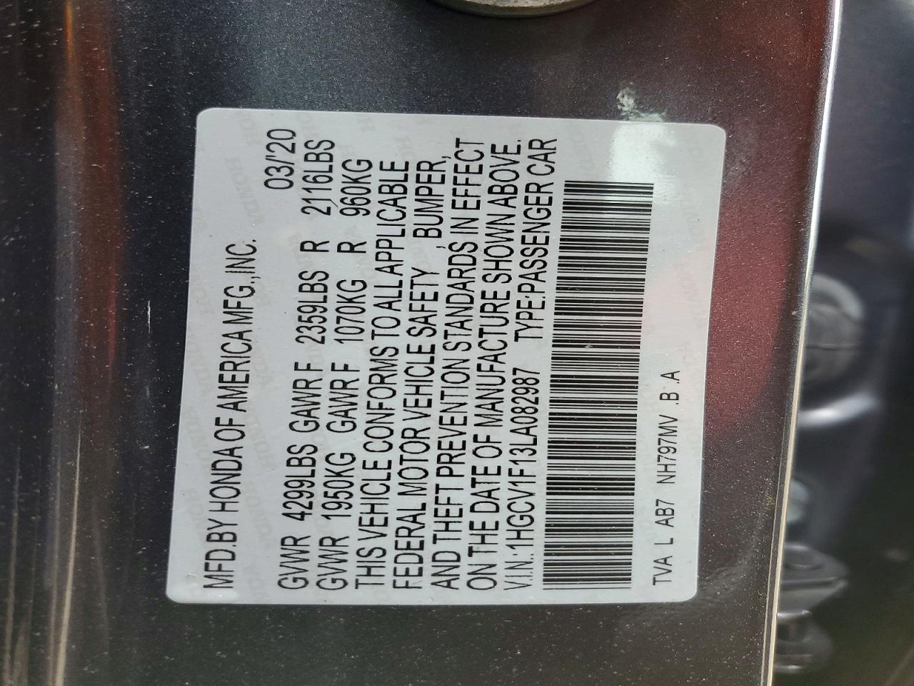 2020 HONDA ACCORD LX photo 25